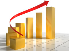 Golden bars showing business improvement.