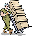 Factory worker with boxes on a handtruck